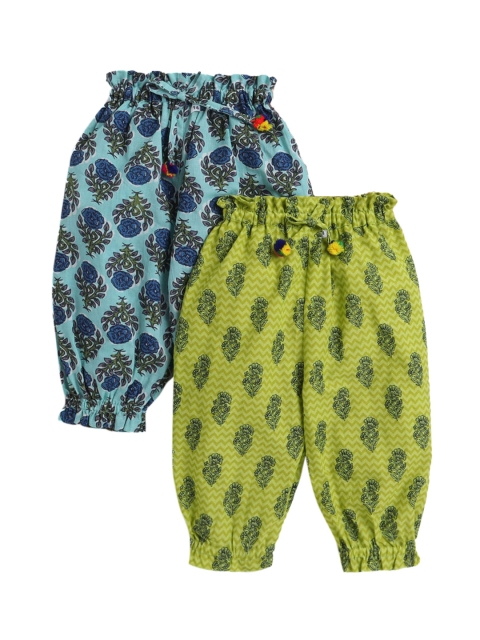 

Hopscotch Girls Infant Pack of 2 Blue & Green Printed Cotton Joggers