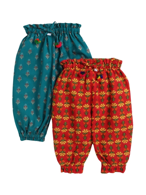 

Hopscotch Pack Of 2 Girls Multi Color Printed Pure Cotton Track Pants