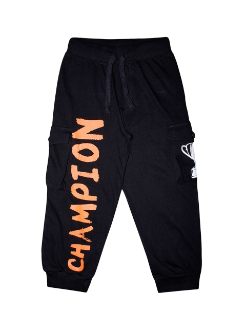 

Hopscotch Boys Black Printed Cotton Track Pants