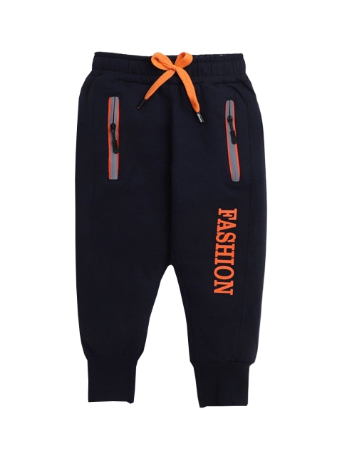 

Hopscotch Boys Navy Blue & Orange Printed Relaxed Fit Joggers