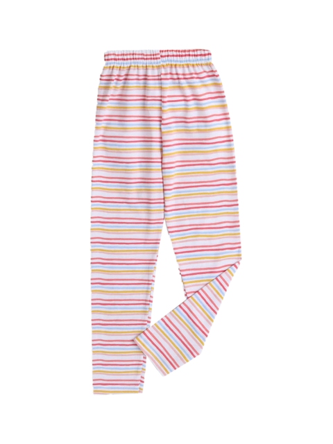 Hopscotch Girls White & Red Striped Printed Ankle-Length Cotton Leggings, Multi