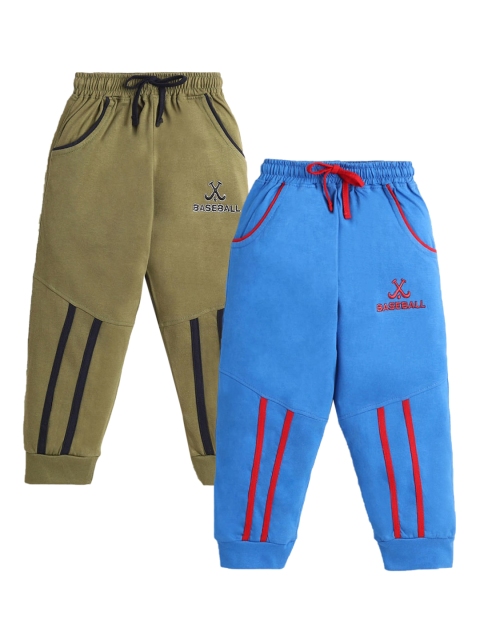 

Hopscotch Boys Pack Of 2 Green & Blue Solid Cotton Joggers