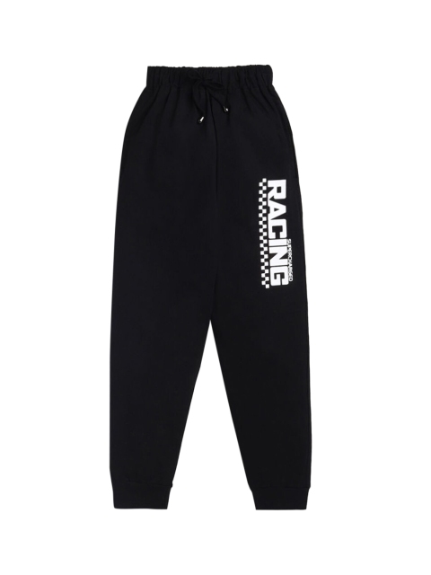 

Hopscotch Boys Black Printed Relaxed-Fit Cotton Joggers