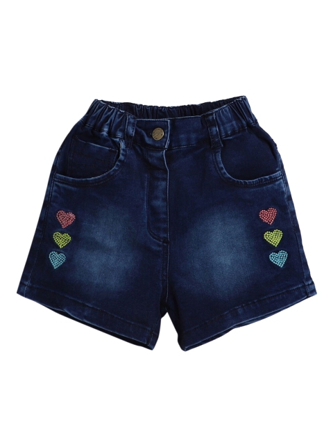 

Hopscotch Girls Blue Washed Denim Embellished Regular Shorts