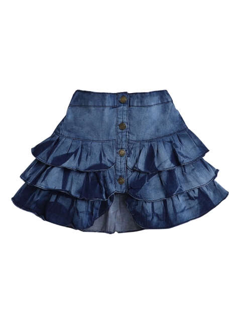 

Hopscotch Girls Blue Solid Knee Length A-Line Denim Ruffled Skirts