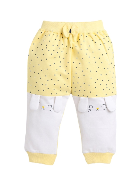 

Hopscotch Infant Girls Yellow & White Printed Relaxed-Fit Cotton Joggers