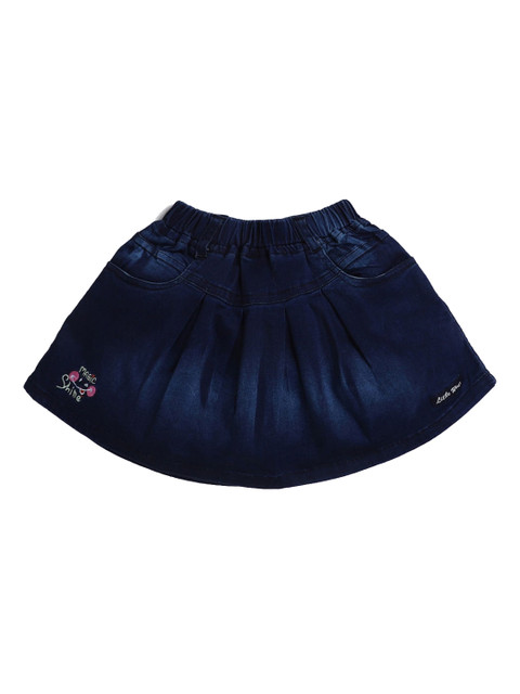 

Hopscotch Girls Blue Printed Knee Length A-Line Denim Skirts