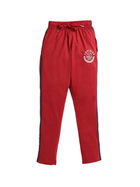 

Hopscotch Boys Maroon Graphic Printed Cotton Track Pants