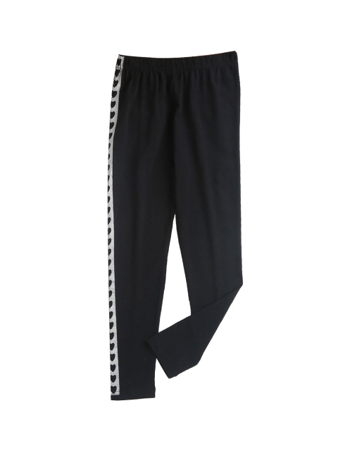 

Hopscotch Girls Black heart printed ankle-length leggings