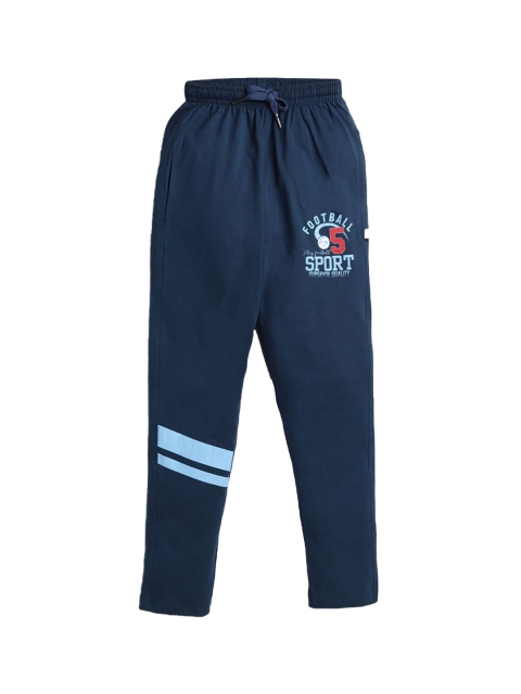 

Hopscotch Boys Blue Graphic Printed Track Pants, Beige