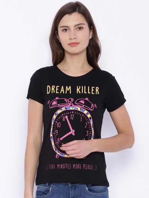 

Blue Saint Women Black Printed Slim Fit T-shirt