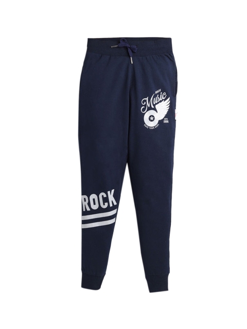 

Hopscotch Boys Navy Blue and white solid relaxed-fit joggers
