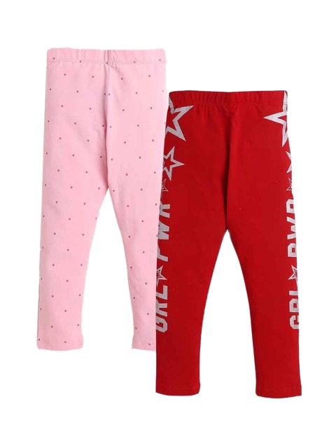 

Hopscotch Girls Pack of 2 Red & Pink Printed Cotton Leggings