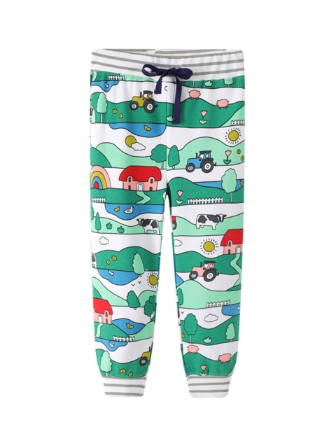 

Hopscotch Boys Green Graphic Printed Joggers Track Pants