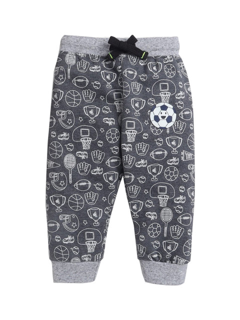 

Hopscotch Boys Grey Printed Relaxed-Fit Cotton Joggers