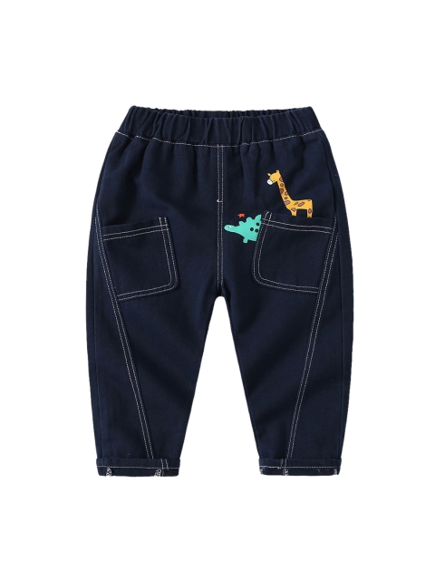 

Hopscotch Boys Navy Blue Animal Printed Relaxed-Fit Track Pants