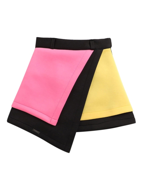 

Hopscotch Girls Black & Yellow Colourblocked A-Line Asymmetrical Skirts