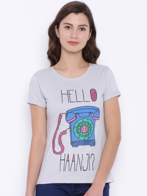 

Blue Saint Women Grey Printed Round Neck T-Shirt