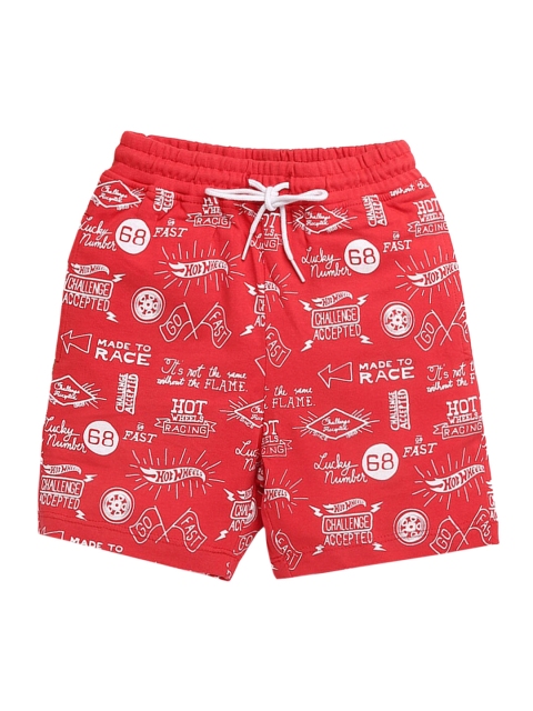 

Hopscotch Boys Red Regular Fit Conversational Printed Cotton Shorts