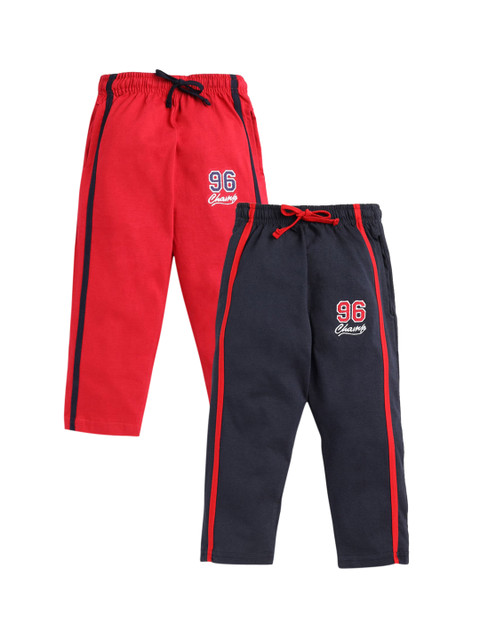 

Hopscotch Boys Pack of 2 Red & Navy Blue Striped Cotton Track Pants