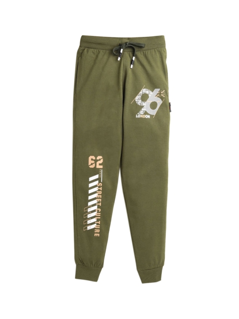 

Hopscotch Boys Olive graphic printed relaxed-fit track pants