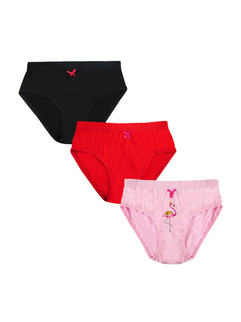 

Hopscotch Girls Pack of 3 Red, Pink & Black Printed Basic Briefs