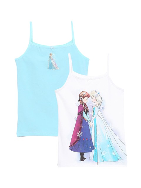 

Hopscotch Girls Pack of 2 Blue & White Printed Cotton Camisoles, Multi