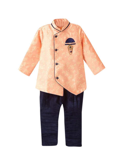 

Hopscotch Boys Peach & Blue Ethnic Printed Sherwani