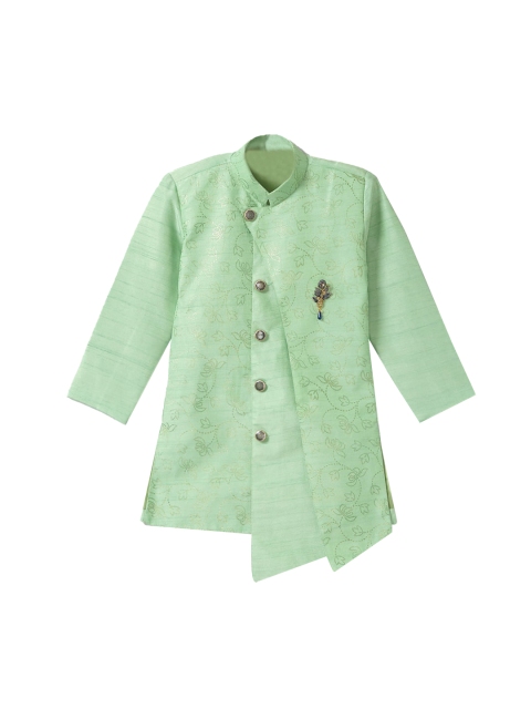 

Hopscotch Boys Green & Navy Blue Printed Silk Sherwani Set