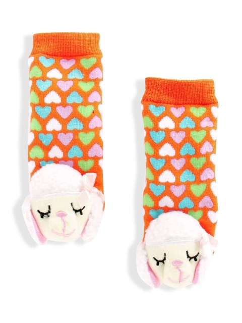 

Hopscotch Girls orange and white printed ankle-length socks