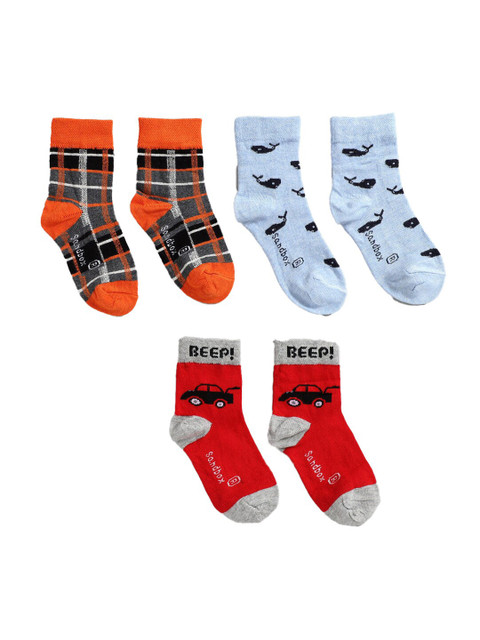 

Hopscotch Kids Pack Of 3 Printed Ankle Length Cotton Socks, Red