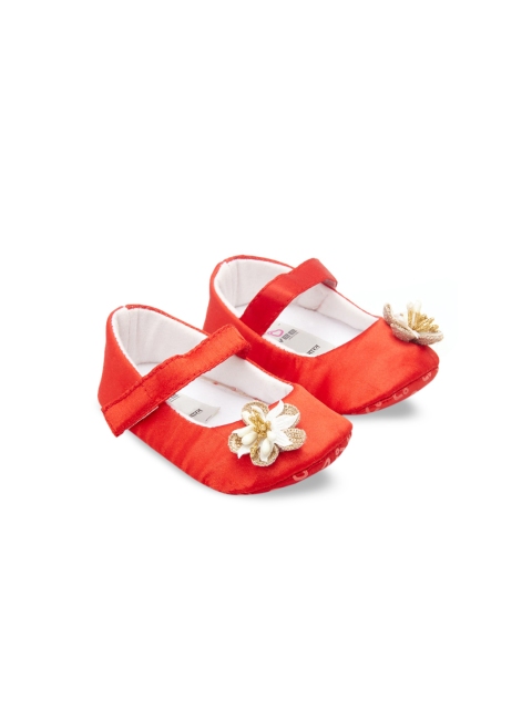 

Hopscotch Infant Girls Red Floral Applique Booties