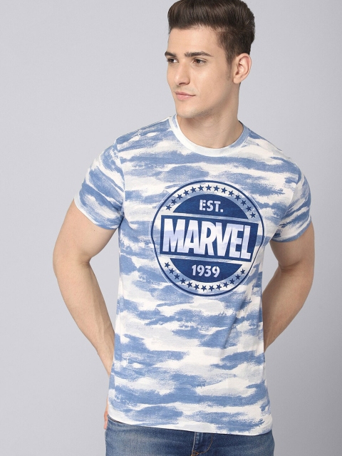 

Free Authority Men White & Blue Marvel Comics Printed Tie And Dye Pure Cotton Tshirt