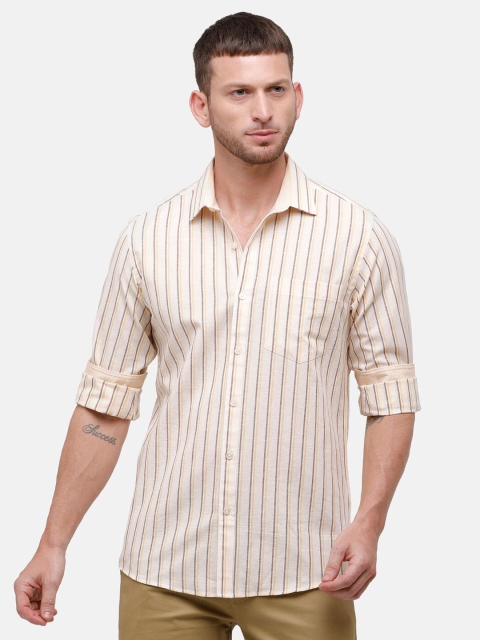 

CAVALLO by Linen Club Men Off White Striped Casual Shirt