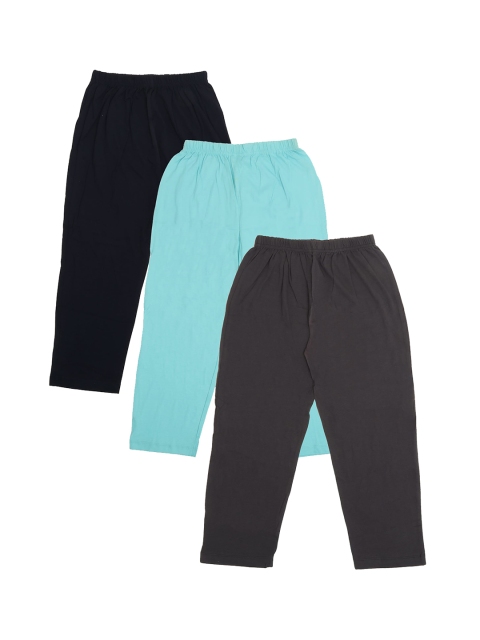 

OLIVE MIST Girls Pack Of 3 Solid Pure Cotton Ankle-Length Leggings, Blue