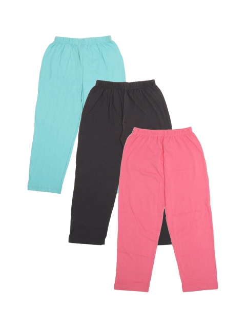 

OLIVE MIST Girls Pack Of 3 Solid Pure Cotton Ankle-Length Leggings, Grey