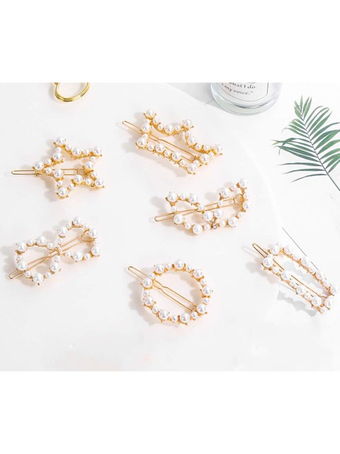 

ANNA CREATIONS Women Gold-Toned & White Set of 6 Bobby Pins