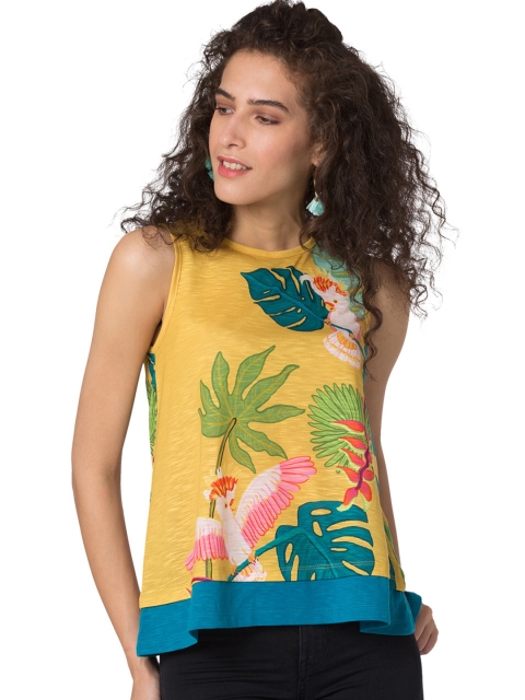 

Chumbak Women Yellow Printed Layered A-Line Top