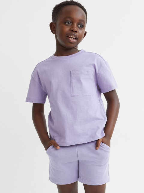 

H&M Boys Pack Of 2 Solid Pure Cotton Co-Ords, Purple