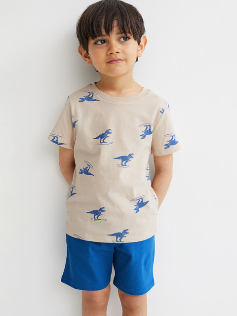 

H&M Boys Beige & Blue Printed Pure Cotton Co-ords