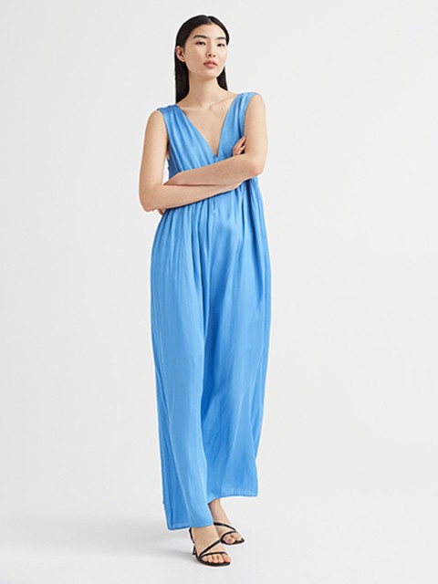 

H&M Women Blue Solid Maxi Long V-Neck Dress