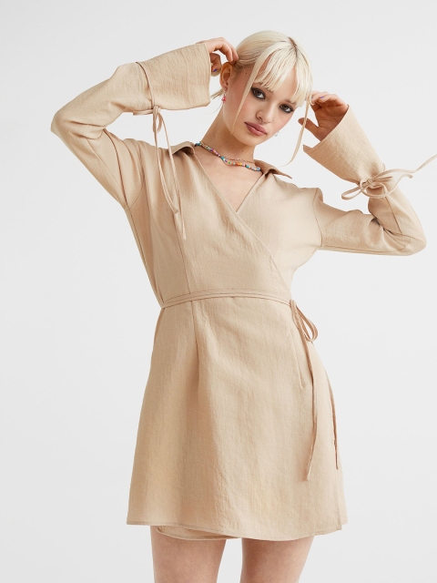 

H&M Women Beige Short Shirt Dress