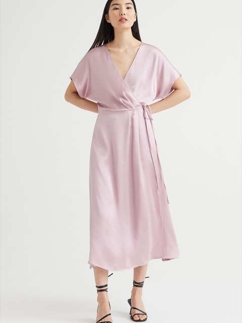

H&M Women Pink Satin Wrap Dress