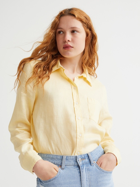 

H&M Women Yellow Linen Shirt