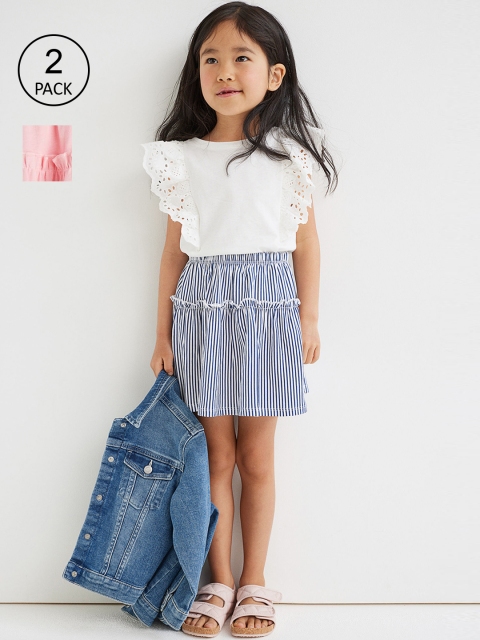 

H&M Girls Set of 2 Blue & Pink Printed Tiered Cotton Mini Skirts