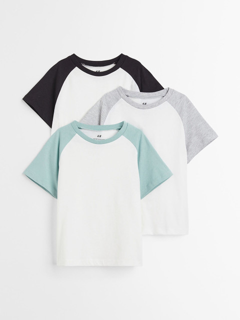 

H&M Boys Pack Of 3 Colourblocked Pure Cotton T-shirts, Black