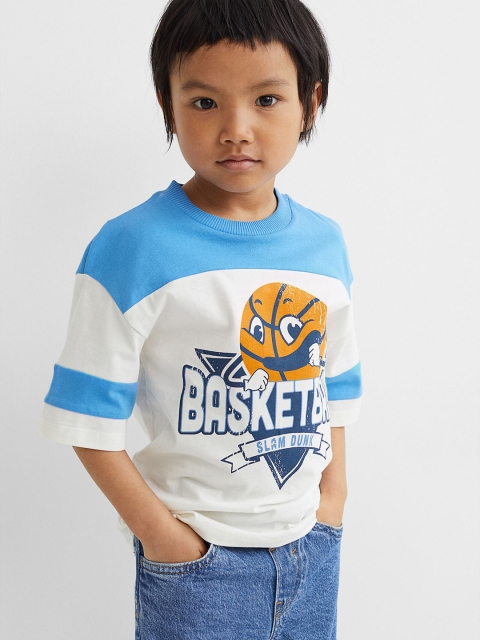 

H&M Boys Printed Round Neck Oversized Cotton T-Shirt, Blue