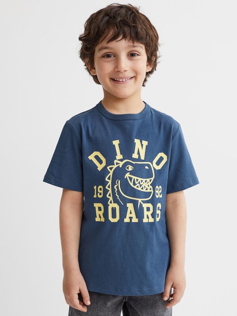 

H&M Boys Blue Printed Cotton T-shirt