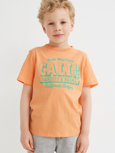 

H&M Boys Orange & Green Printed Round Neck Cotton T-shirt