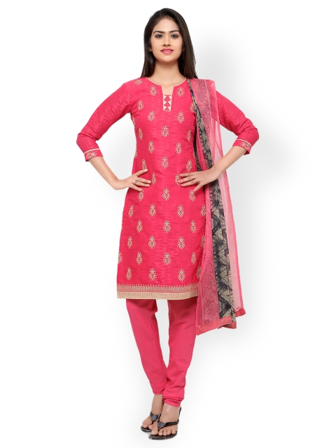 

Satrani Pink Embroidered Brasso & Cotton Unstitched Dress Material